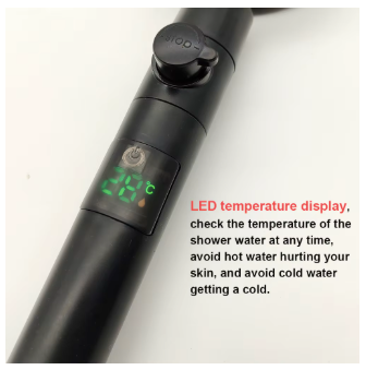 Cabezal de ducha Led con cambios de 3/7 colores, botón de parada de hélice, turbocompresor, cabezal de ducha de alta presión, pantalla de temperatura