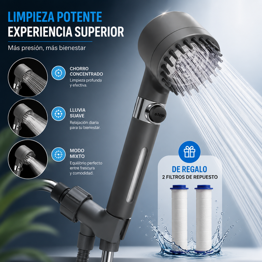 Cabezal de ducha de masaje de 4 modos con cepillo de silicona, modo de pistola rociadora desmontable, cabezal de ducha de baño de alta presión de mano con filtro