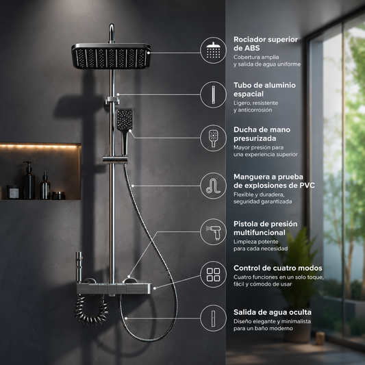 Conjunto de Grifería para Ducha con Pantalla Digital, Sistema de Ducha de Lluvia con Mezclador para Baño, Color Gris