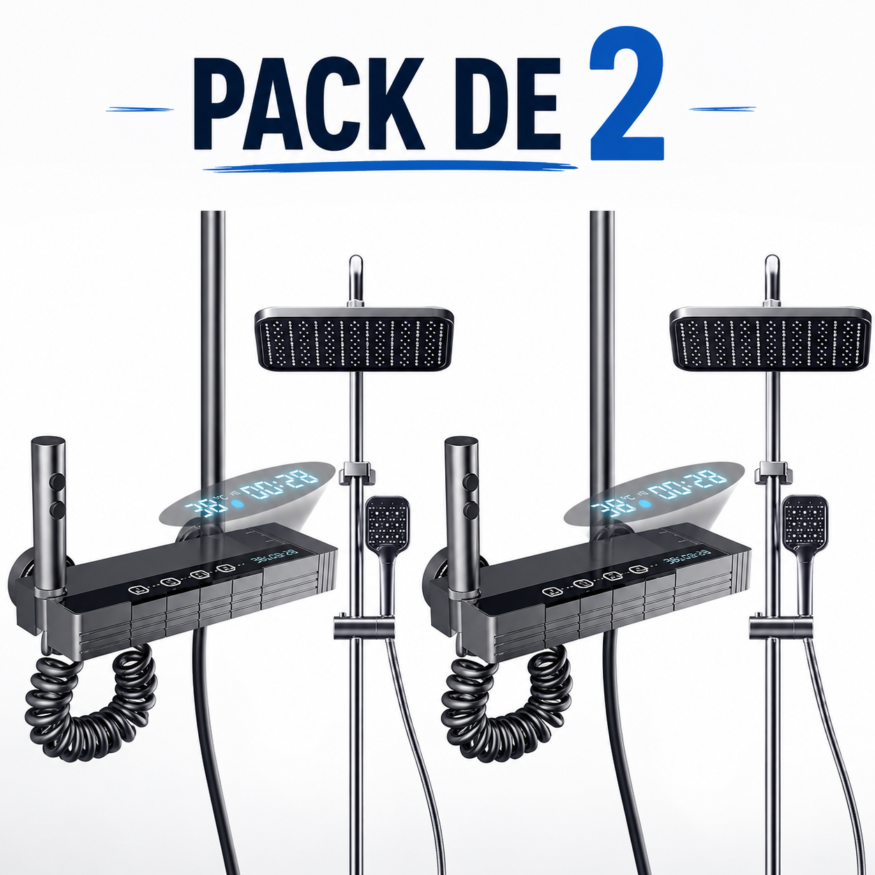 Conjunto de Grifería para Ducha con Pantalla Digital, Sistema de Ducha de Lluvia con Mezclador para Baño, Color Gris