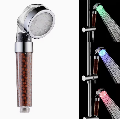 Cabezal de ducha iónico de mano con 3 modos, con filtro de alta presión. Pack accesorios y pack Luces de colores