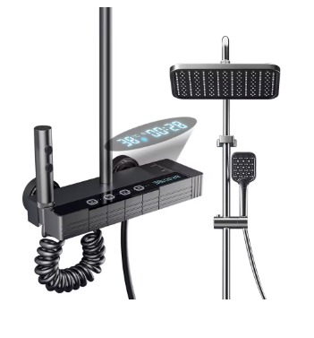 Conjunto de Grifería para Ducha con Pantalla Digital, Sistema de Ducha de Lluvia con Mezclador para Baño, Color Gris