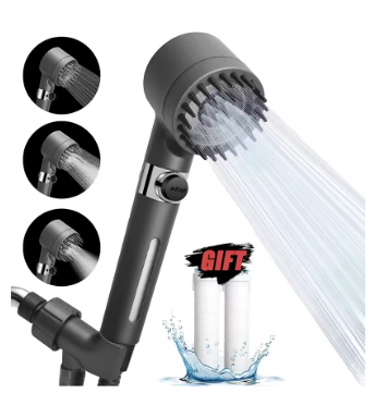 Cabezal de ducha de masaje de 4 modos con cepillo de silicona, modo de pistola rociadora desmontable, cabezal de ducha de baño de alta presión de mano con filtro