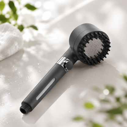 Cabezal de ducha de masaje de 4 modos con cepillo de silicona, modo de pistola rociadora desmontable, cabezal de ducha de baño de alta presión de mano con filtro