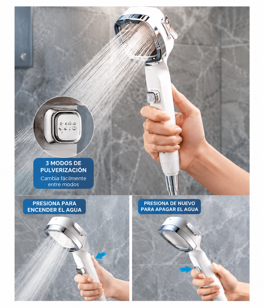 Cabezal de ducha de alta presión, ahorro de agua, 3 modos, ajustable, parada de una tecla, rociador de masaje de agua, accesorios de baño