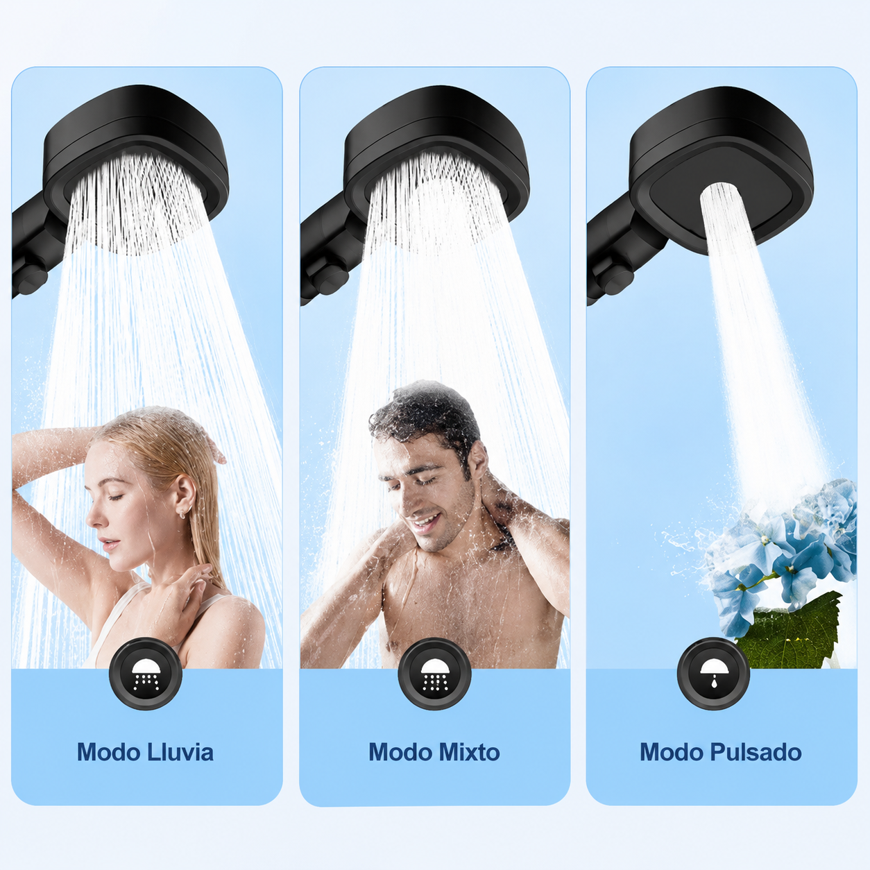 Cabezal de ducha de alta presión, ahorro de agua, 3 modos, ajustable, parada de una tecla, rociador de masaje de agua, accesorios de baño
