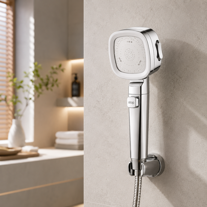 Cabezal de ducha de alta presión, ahorro de agua, 3 modos, ajustable, parada de una tecla, rociador de masaje de agua, accesorios de baño