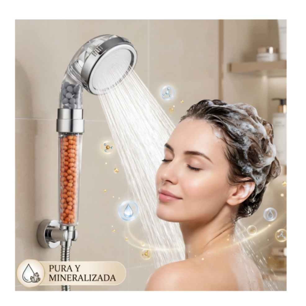 Cabezal de ducha iónico de mano con 3 modos, con filtro de alta presión. Pack accesorios y pack Luces de colores