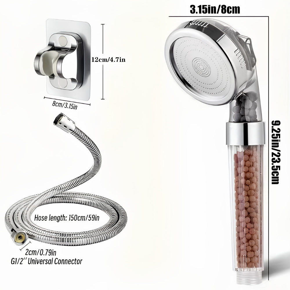 Cabezal de ducha iónico de mano con 3 modos, con filtro de alta presión. Pack accesorios y pack Luces de colores
